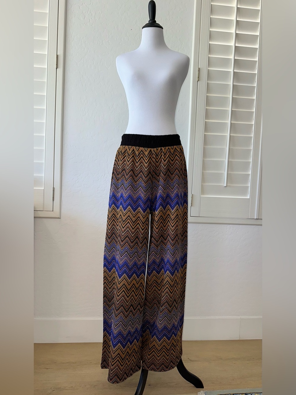 ISLE SIZE L~ MISSONI DESIGN CHEVRON KNIT BEACH LOUNGEWEAR PANTS ~FLOWY WIDE LEG